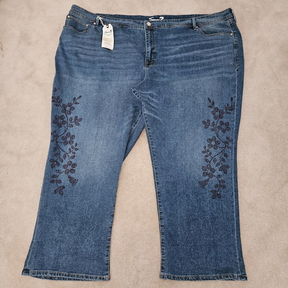 NEW Seven7 Blue Jeans Boyfriend Purple Floral Sequins Plus Size 38/40